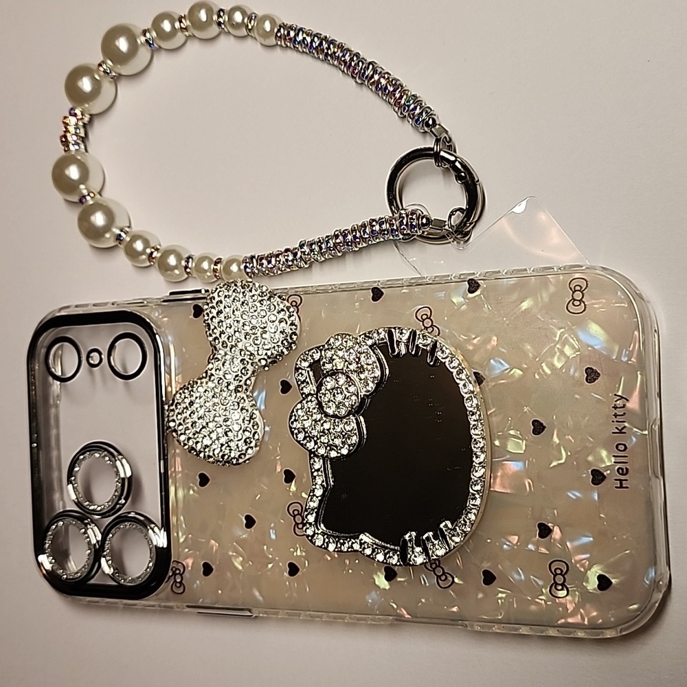 Brand new Apple IPhone 17 Pro Max 3D Hello Kitty & Bow W/ Pearl Strap Phone case